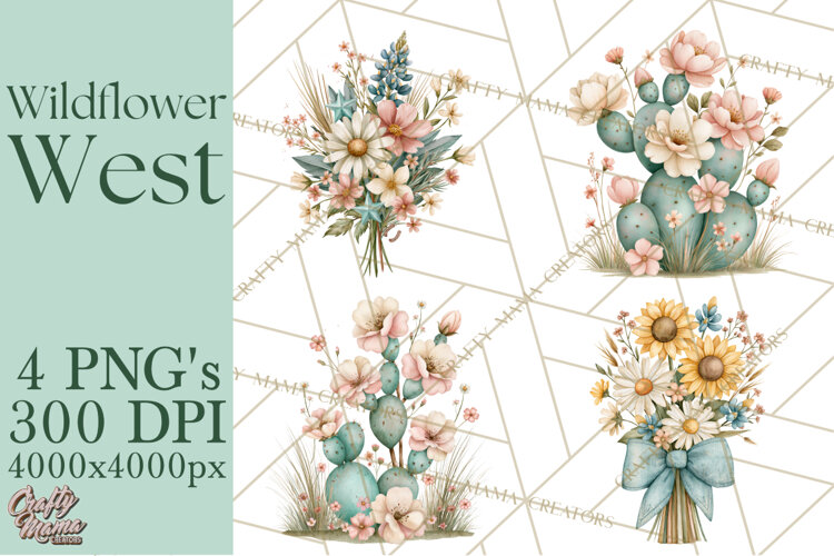 Western Wildflowers Clipart PNG, Rustic Cowgirl example image 1