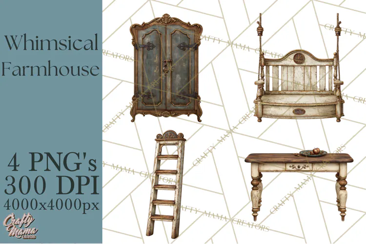 Whimsical Farmhouse Furniture Clipart PNG