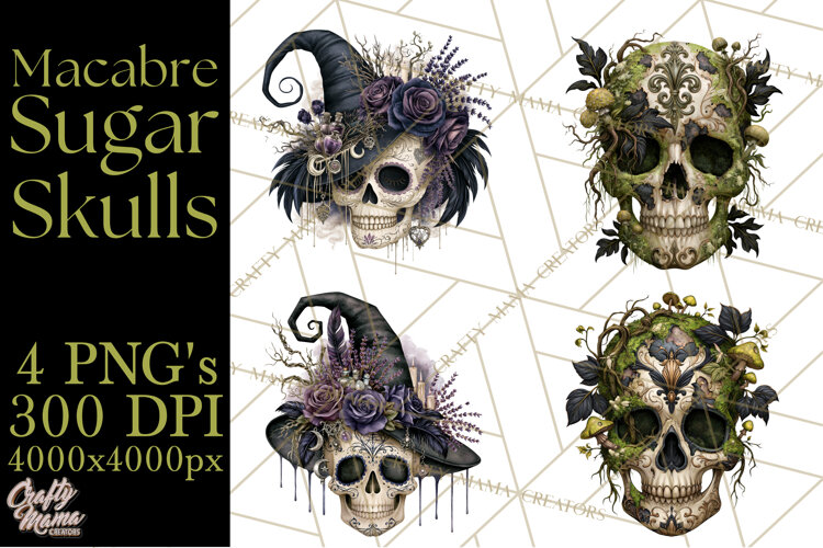 Macabre Sugar Skull Halloween Clipart PNG example image 1