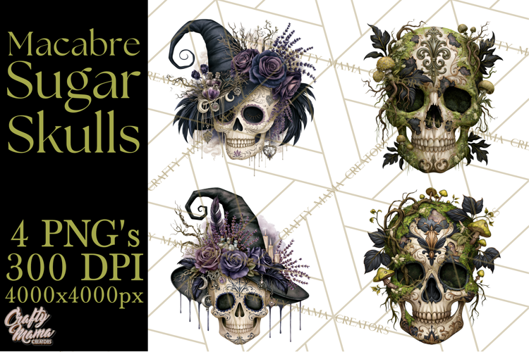 Macabre Sugar Skull Halloween Clipart PNG