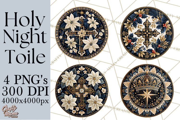 Sacred Christmas Toile Medallions PNG, Christian Christmas example image 1