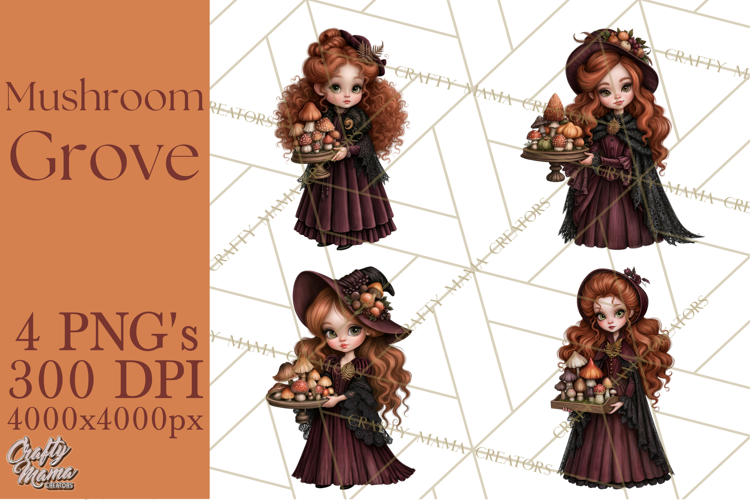 Gothic Mushroom Clipart PNG, Halloween Forest Characters