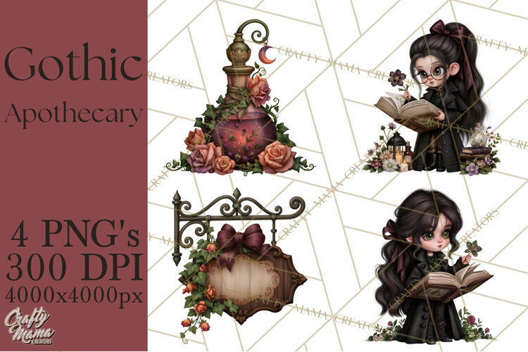 Gothic Apothecary Clipart PNG, Halloween Potions example image 1