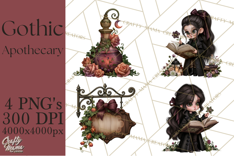 Gothic Apothecary Clipart PNG, Halloween Potions