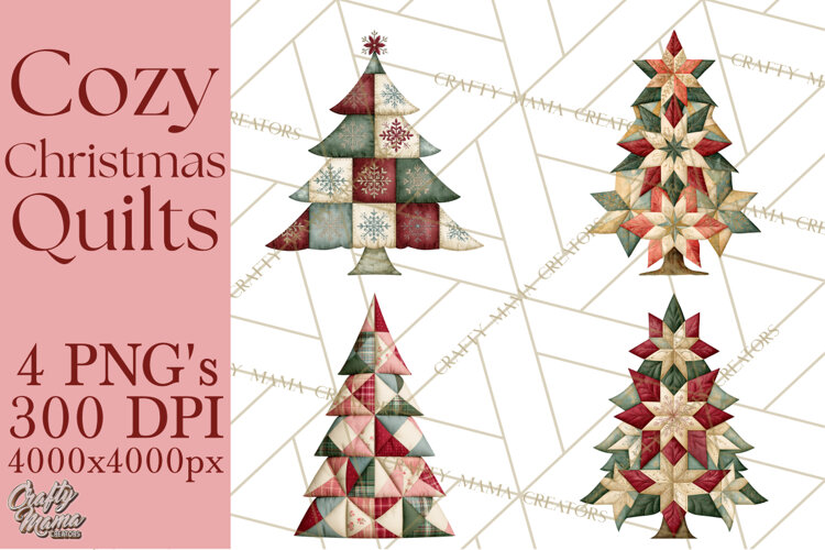 Quilted Christmas Trees PNG, Vintage Christmas Trees example image 1