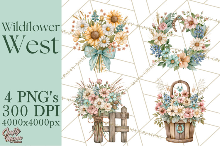 Western Wildflowers Clipart PNG, Rustic Cowgirl example image 1