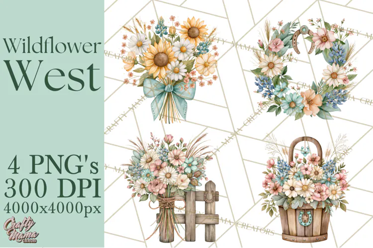 Western Wildflowers Clipart PNG, Rustic Cowgirl