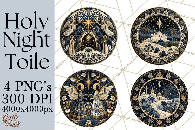 Sacred Christmas Toile Medallions PNG, Christian Christmas example image 1
