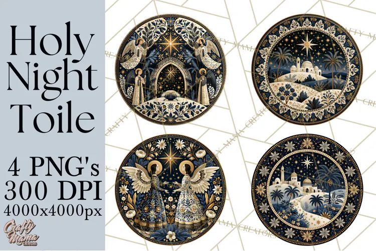 Sacred Christmas Toile Medallions PNG, Christian Christmas