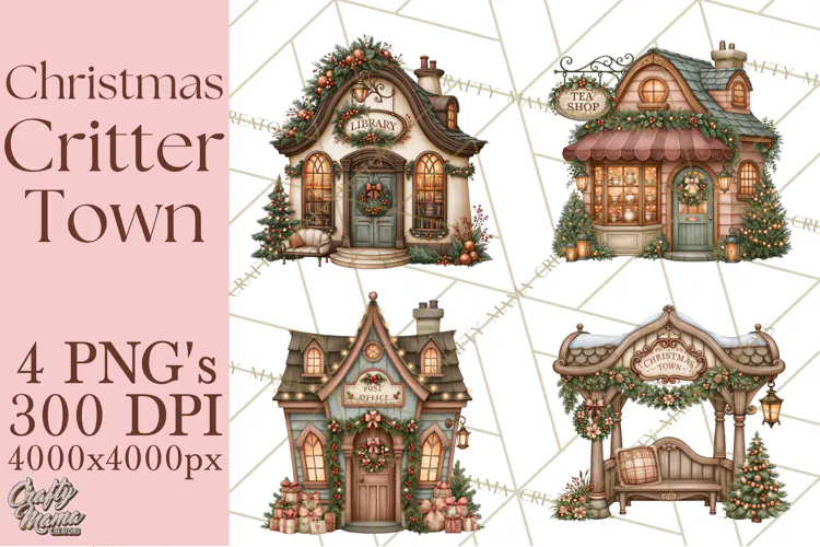 Christmas Critter Town Clipart PNG, Winter Holiday Town