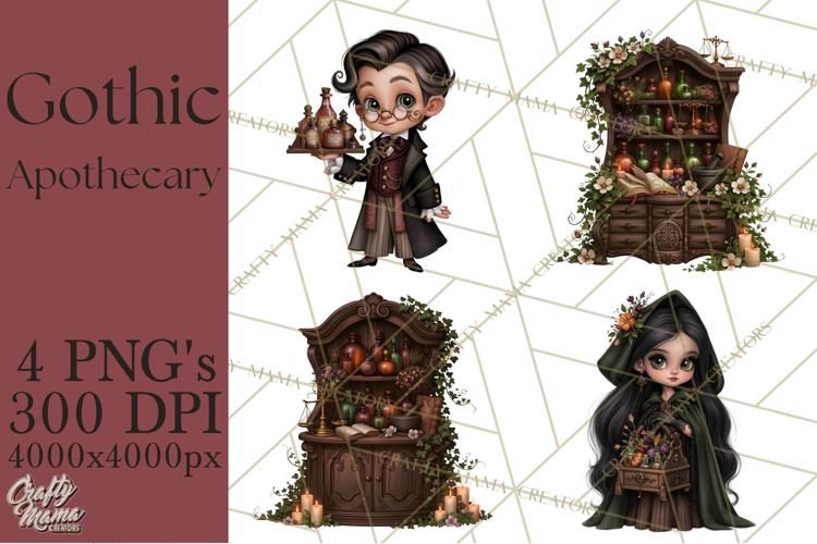 Gothic Apothecary Clipart PNG, Halloween Potions