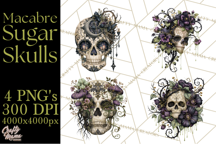 Macabre Sugar Skull Halloween Clipart PNG
