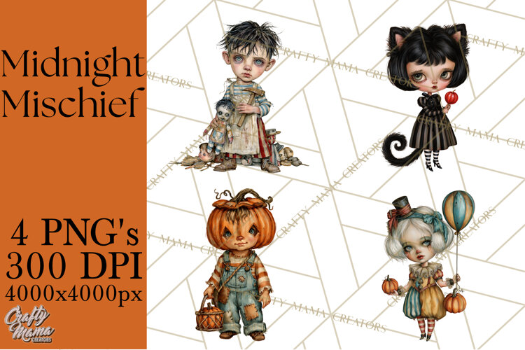 Spooky Kids PNG, Vintage Halloween Clipart example image 1