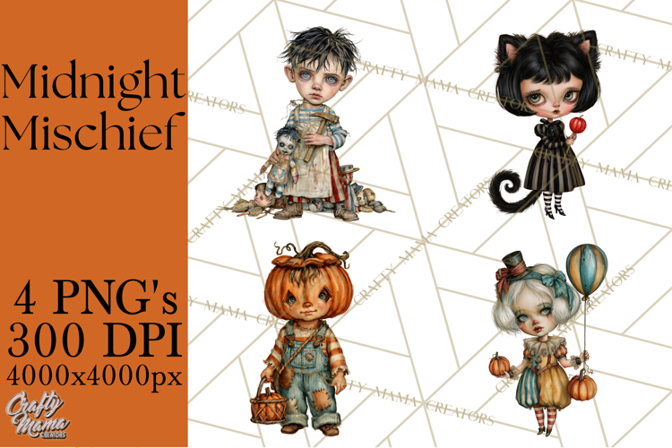 Spooky Kids PNG, Vintage Halloween Clipart