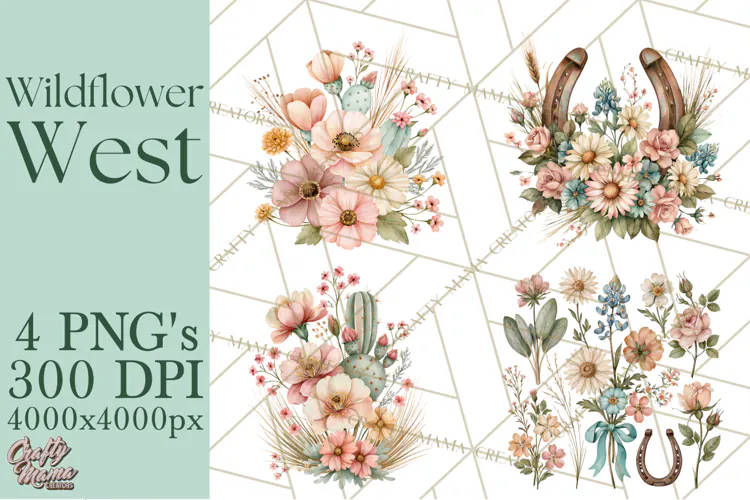 Western Wildflowers Clipart PNG, Rustic Cowgirl