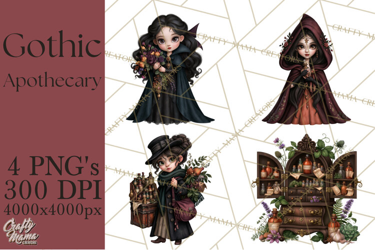Gothic Apothecary Clipart PNG, Halloween Potions example image 1