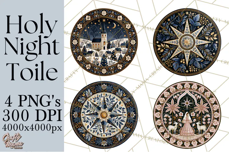 Sacred Christmas Toile Medallions PNG, Christian Christmas