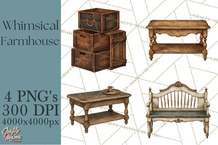 Whimsical Farmhouse Furniture Clipart PNG