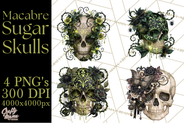 Macabre Sugar Skull Halloween Clipart PNG