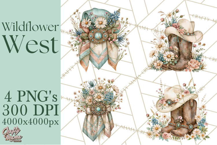 Western Wildflowers Clipart PNG, Rustic Cowgirl example image 1