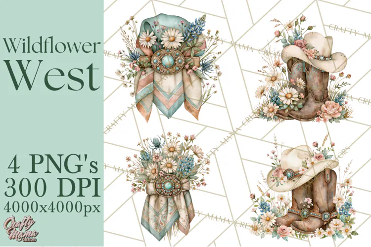 Western Wildflowers Clipart PNG, Rustic Cowgirl