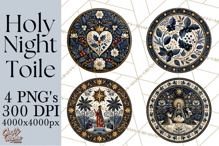 Sacred Christmas Toile Medallions PNG, Christian Christmas example image 1