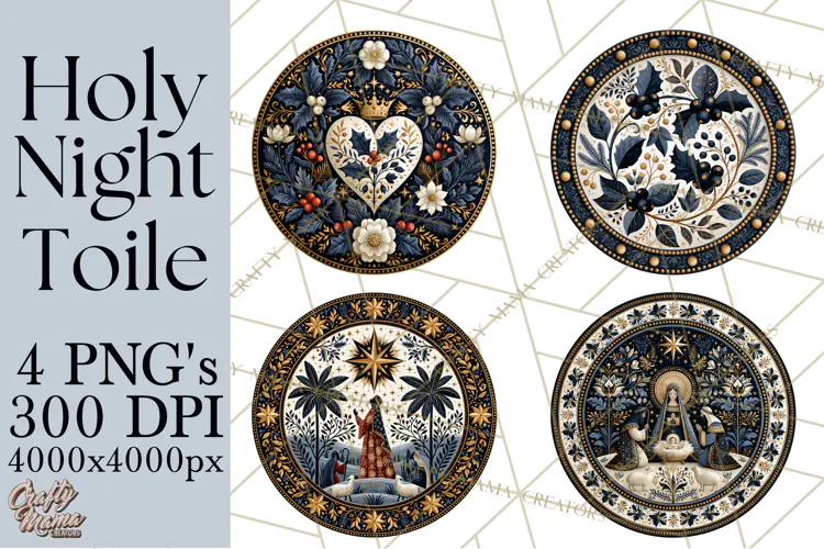 Sacred Christmas Toile Medallions PNG, Christian Christmas