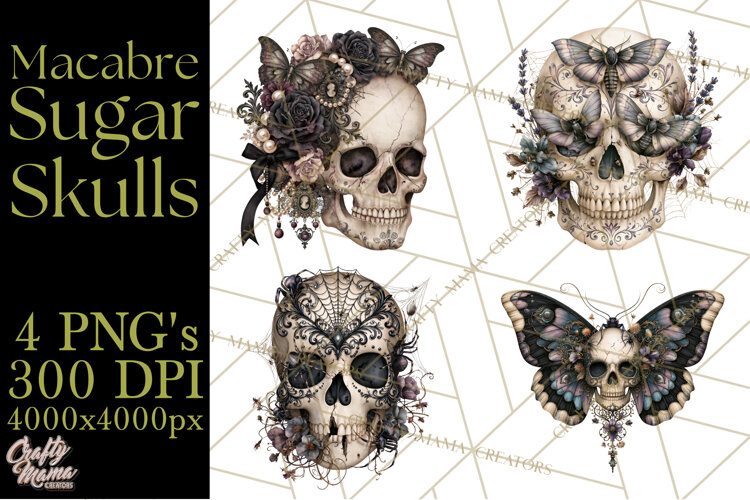 Macabre Sugar Skull Halloween Clipart PNG example image 1