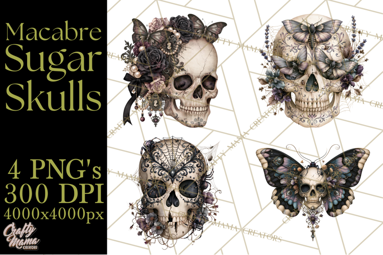 Macabre Sugar Skull Halloween Clipart PNG