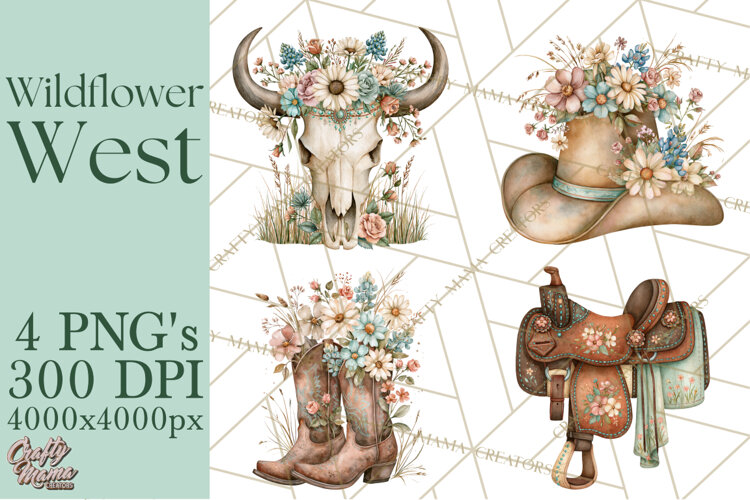 Western Wildflowers Clipart PNG, Rustic Cowgirl example image 1