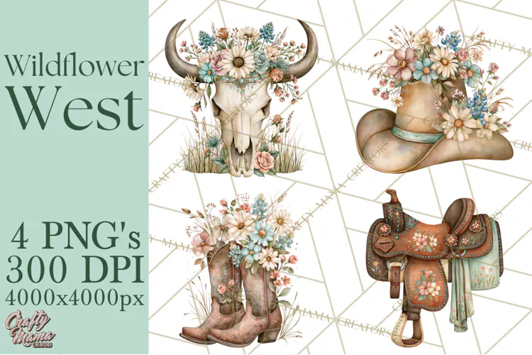 Western Wildflowers Clipart PNG, Rustic Cowgirl