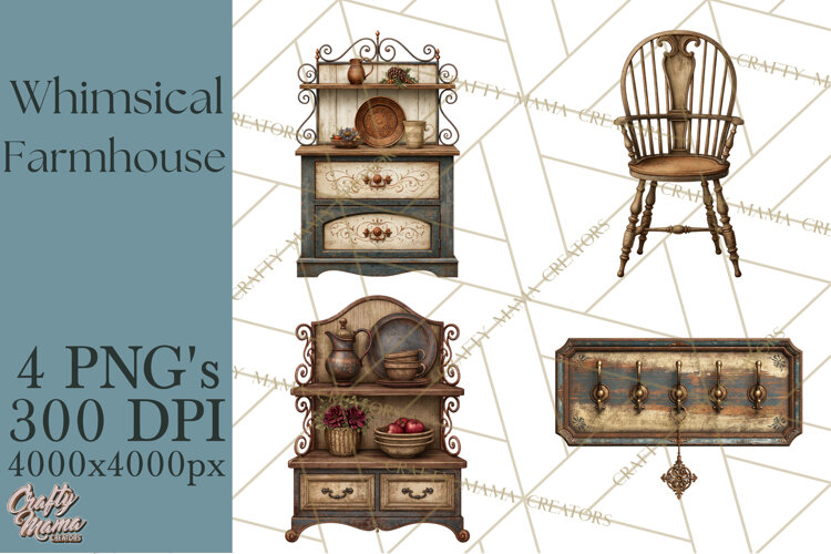 Whimsical Farmhouse Furniture Clipart PNG example image 1