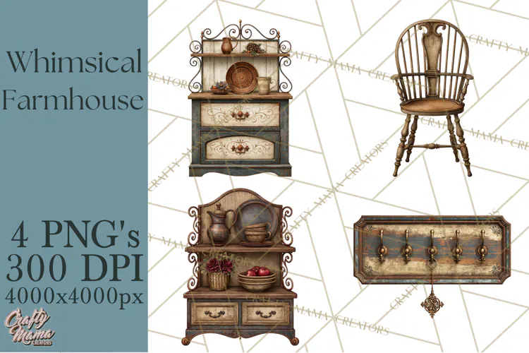 Whimsical Farmhouse Furniture Clipart PNG