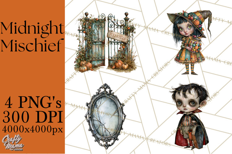 Spooky Kids PNG, Vintage Halloween Clipart example image 1