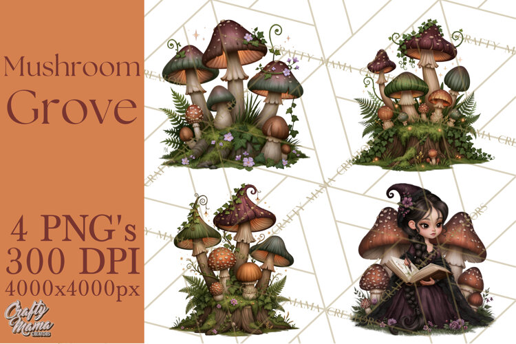 Gothic Mushroom Clipart PNG, Halloween Forest Characters example image 1