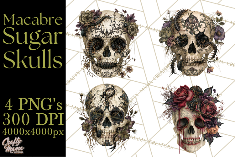 Macabre Sugar Skull Halloween Clipart PNG