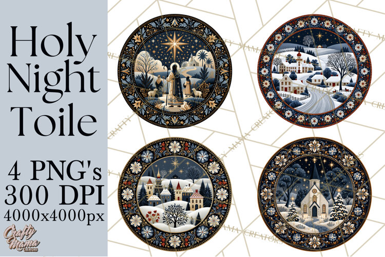 Sacred Christmas Toile Medallions PNG, Christian Christmas example image 1