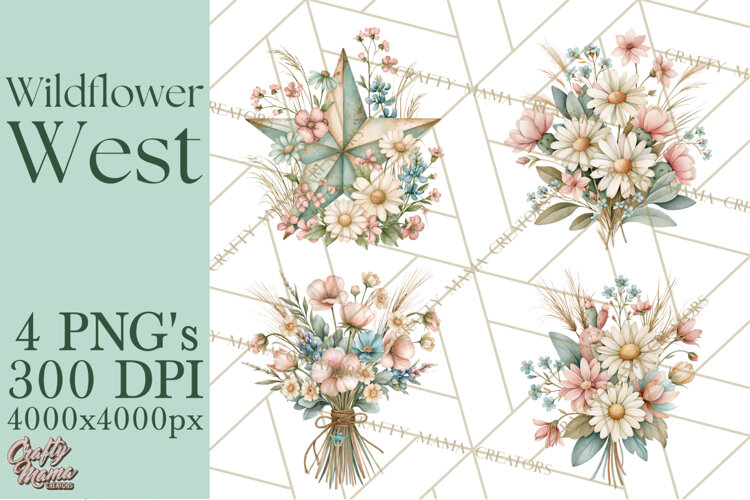 Western Wildflowers Clipart PNG, Rustic Cowgirl example image 1