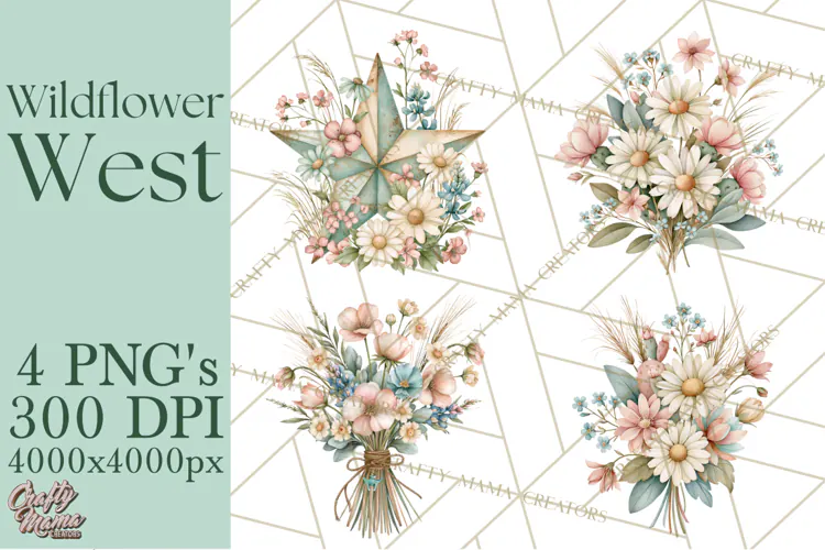 Western Wildflowers Clipart PNG, Rustic Cowgirl