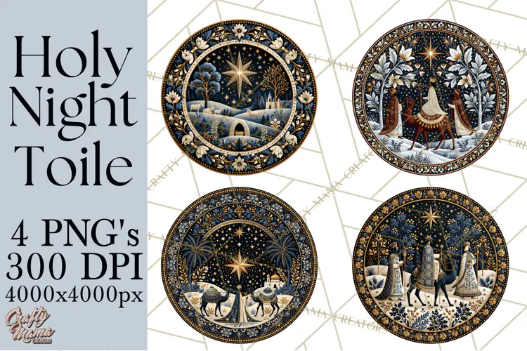 Sacred Christmas Toile Medallions PNG, Christian Christmas