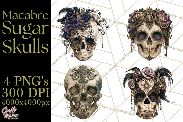 Macabre Sugar Skull Halloween Clipart PNG