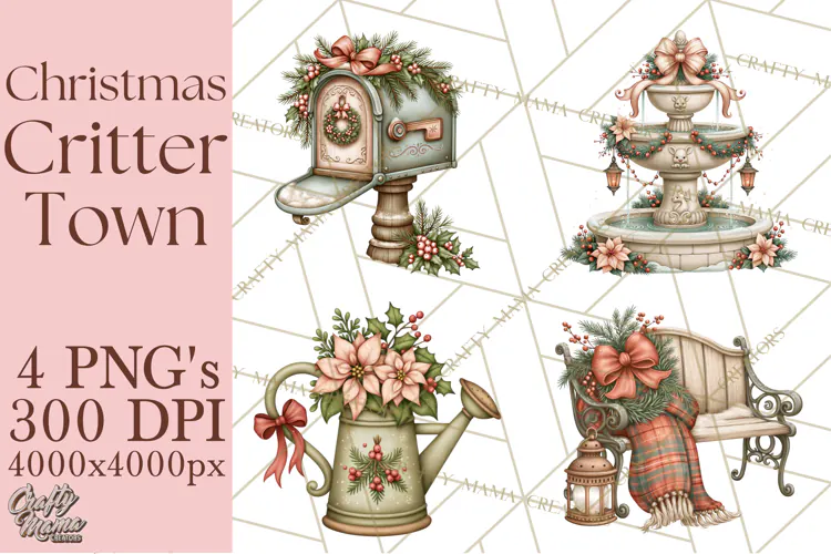 Christmas Critter Town Clipart PNG, Winter Holiday Town