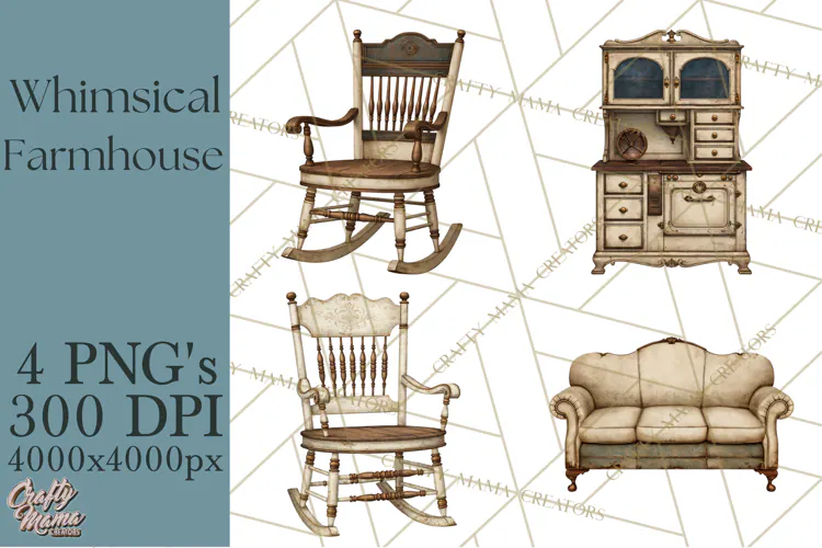 Whimsical Farmhouse Furniture Clipart PNG