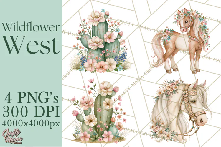 Western Wildflowers Clipart PNG, Rustic Cowgirl
