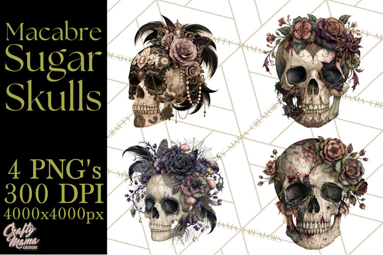 Macabre Sugar Skull Halloween Clipart PNG example image 1