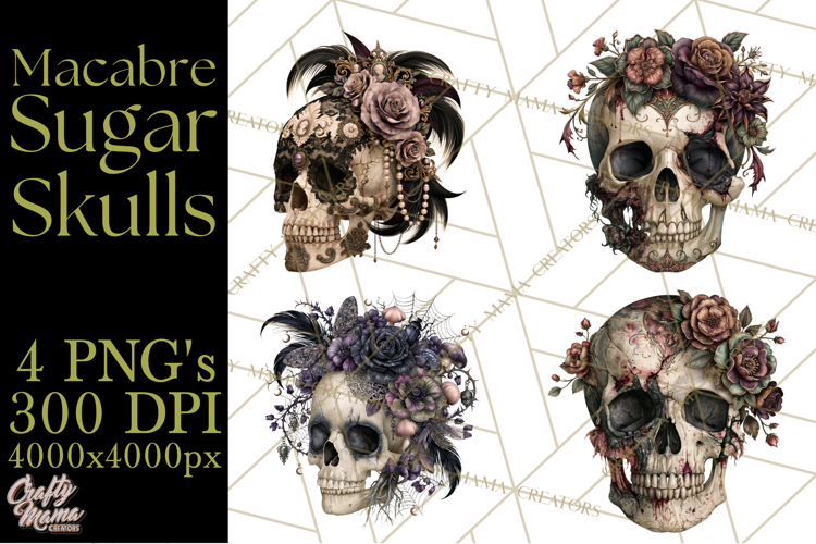 Macabre Sugar Skull Halloween Clipart PNG