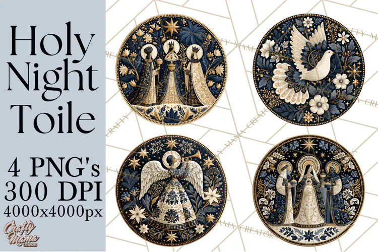 Sacred Christmas Toile Medallions PNG, Christian Christmas