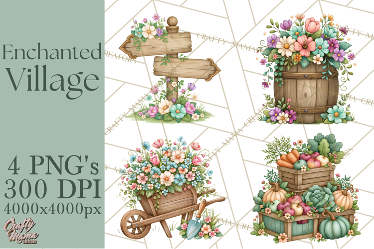 Enchanted Village Clipart PNG, Cozy Cottage Town