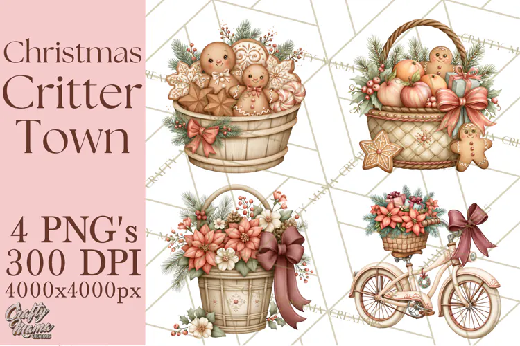 Christmas Critter Town Clipart PNG, Winter Holiday Town