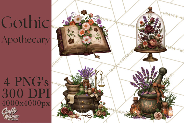 Gothic Apothecary Clipart PNG, Halloween Potions example image 1